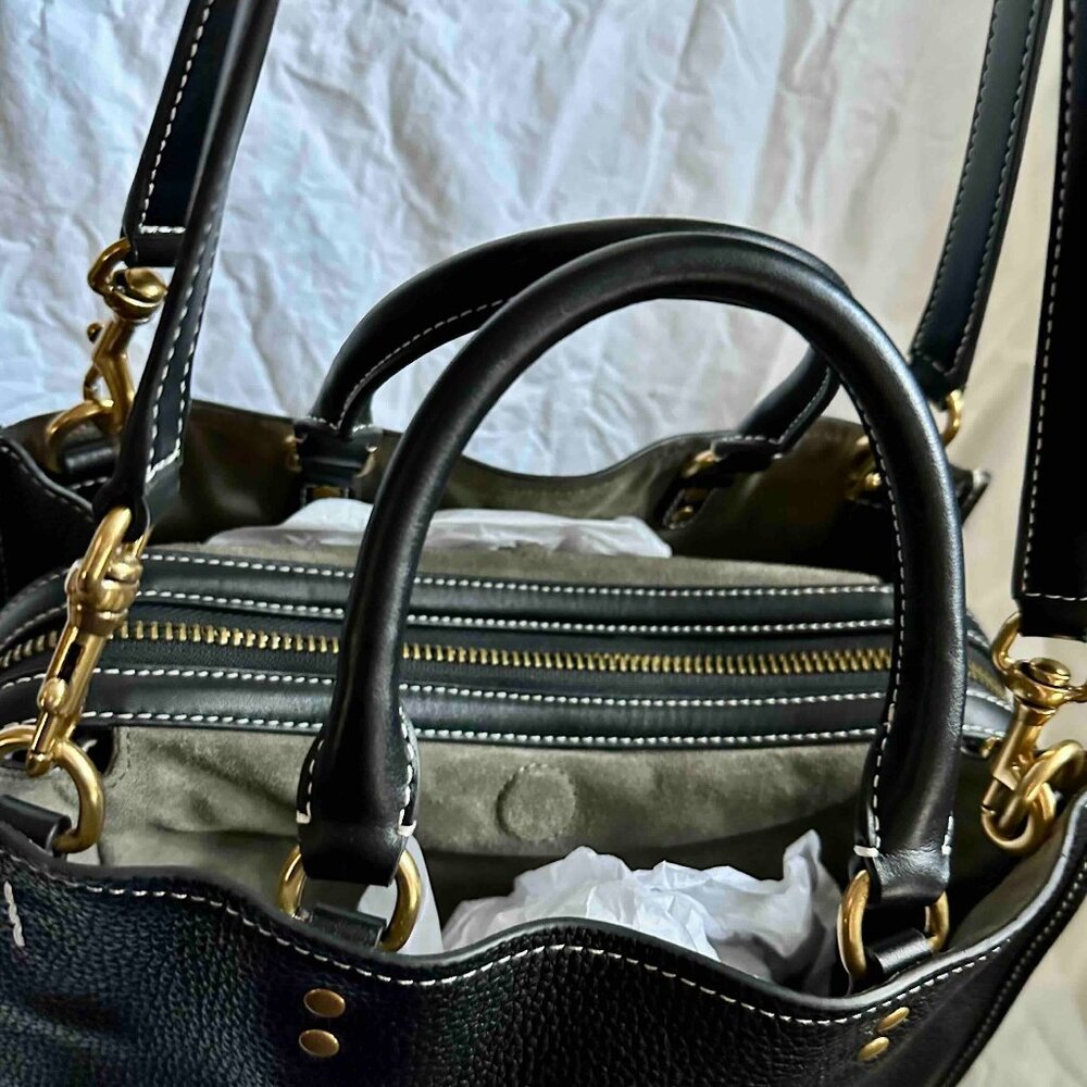 New QUINCE Italian Leather Medium Convertible Satchel bag Black - Picture 7 of 14